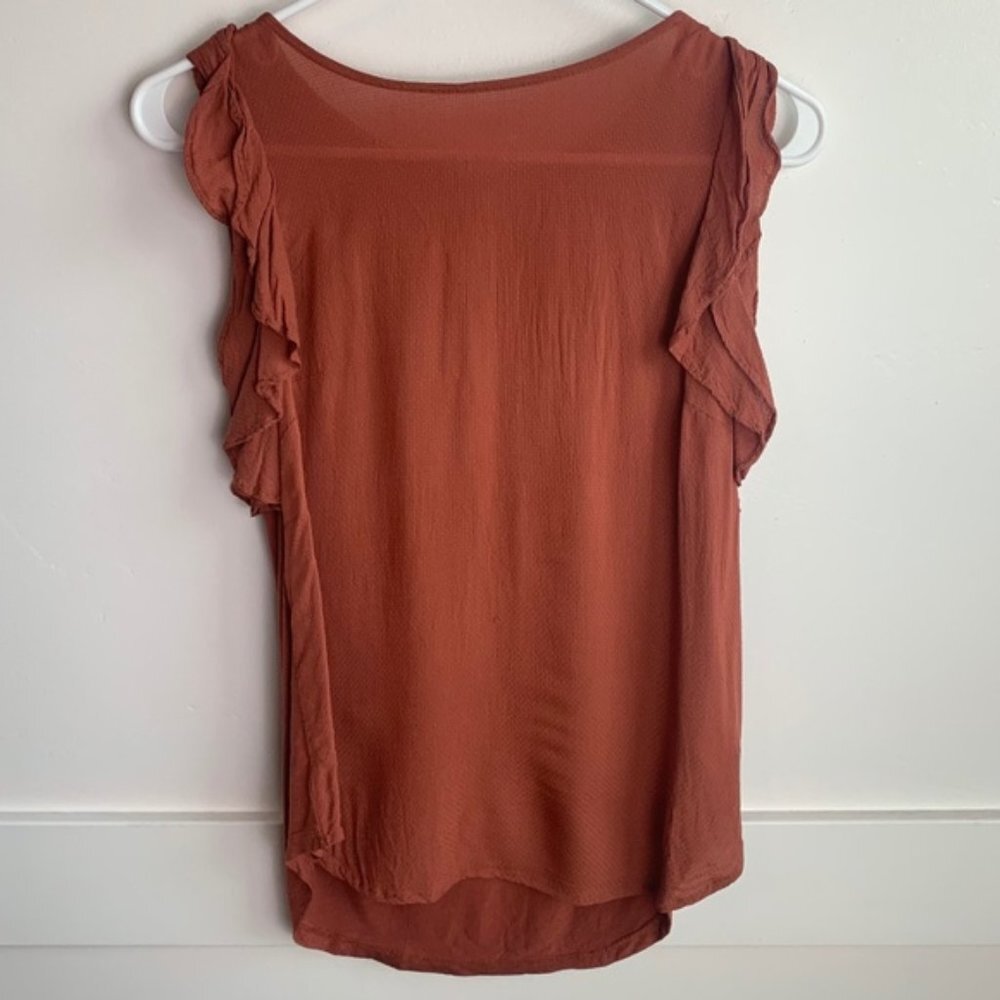 A NEW DAY Ruffle Dark Orange Keyhole Back Sleeveless Blouse
